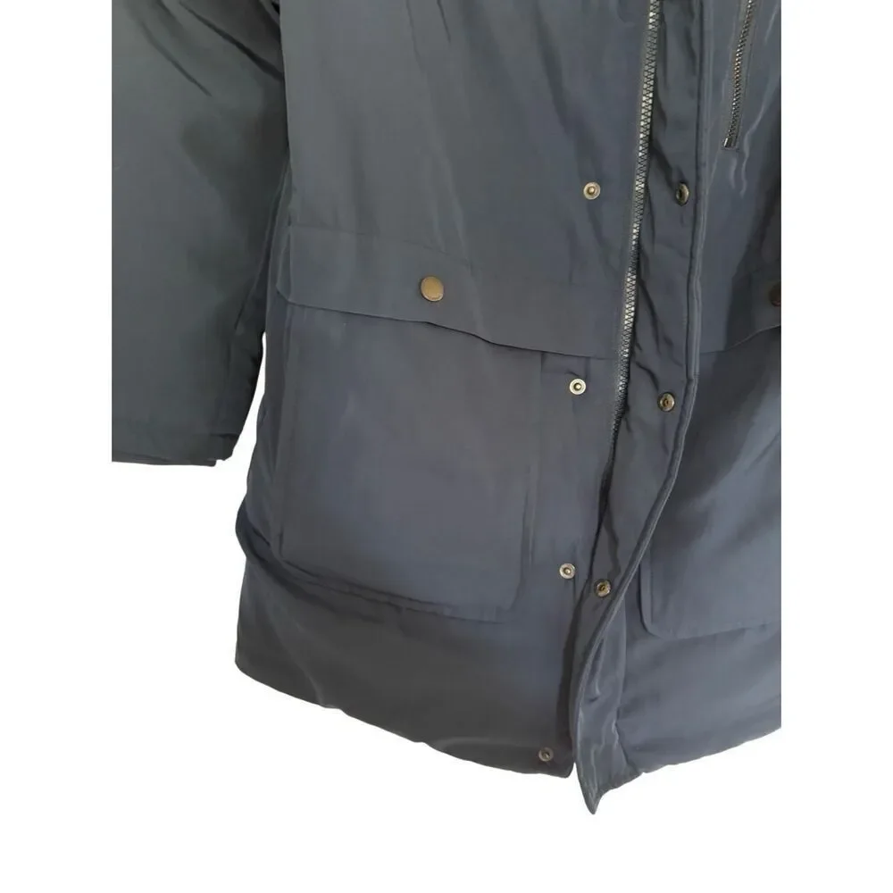 Zara Kids Navy Blue Faux Fur Trim Hooded Full Zip Down Parka Jacket Size 11/12